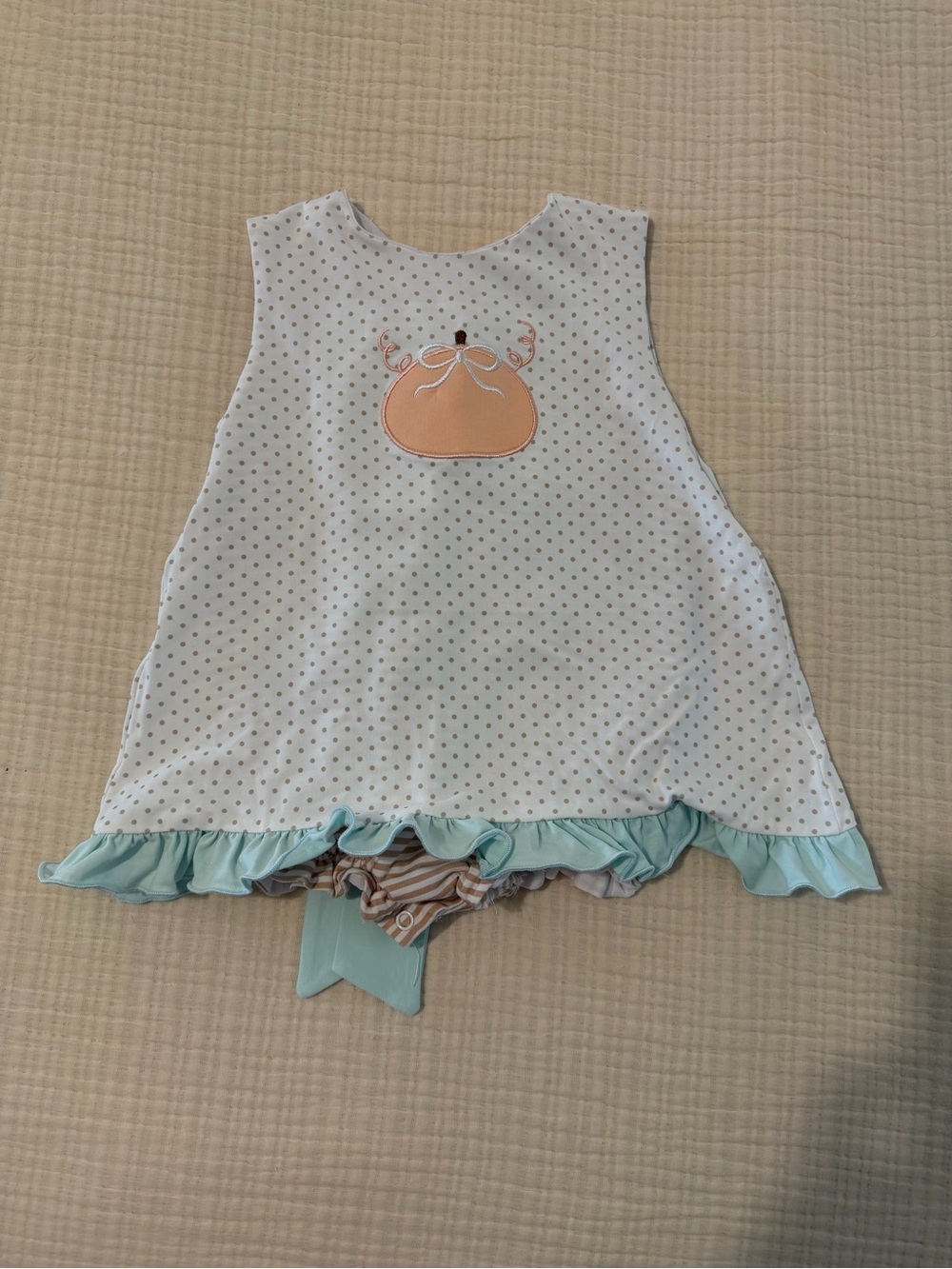Girls Pumpkin Appliqué Bubble 9M - New without Tags